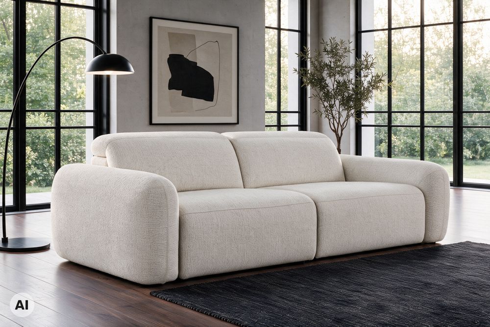 3er Sofa MILANO 220cm beige Bouclé Tweed Soft elektrisch verstellbare Fuß und Kopfstütze