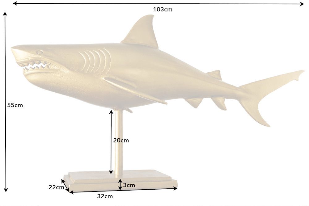 Maritime Skulptur HAI 103cm gold handmade Metall Design Haifisch