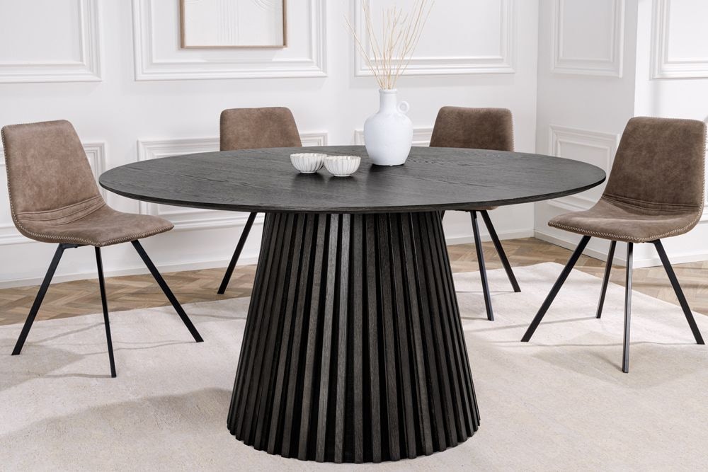 Runder Esstisch VALHALLA WOOD 120cm schwarz Eichenholz Säulenfuß