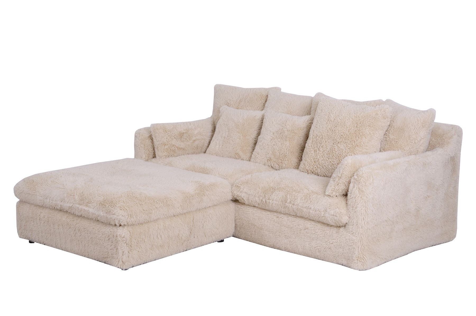 Großes 3-Sitzer Sofa YETI 200cm beige sand langfloriger Plüsch Shaggy-Stoff