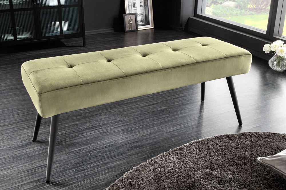 Design Sitzbank BOUTIQUE 100cm grün Samt schwarze Metallbeine