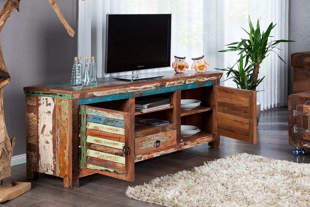 Einzigartiges TV-Board JAKARTA 150cm bunt recyceltes Massivholz