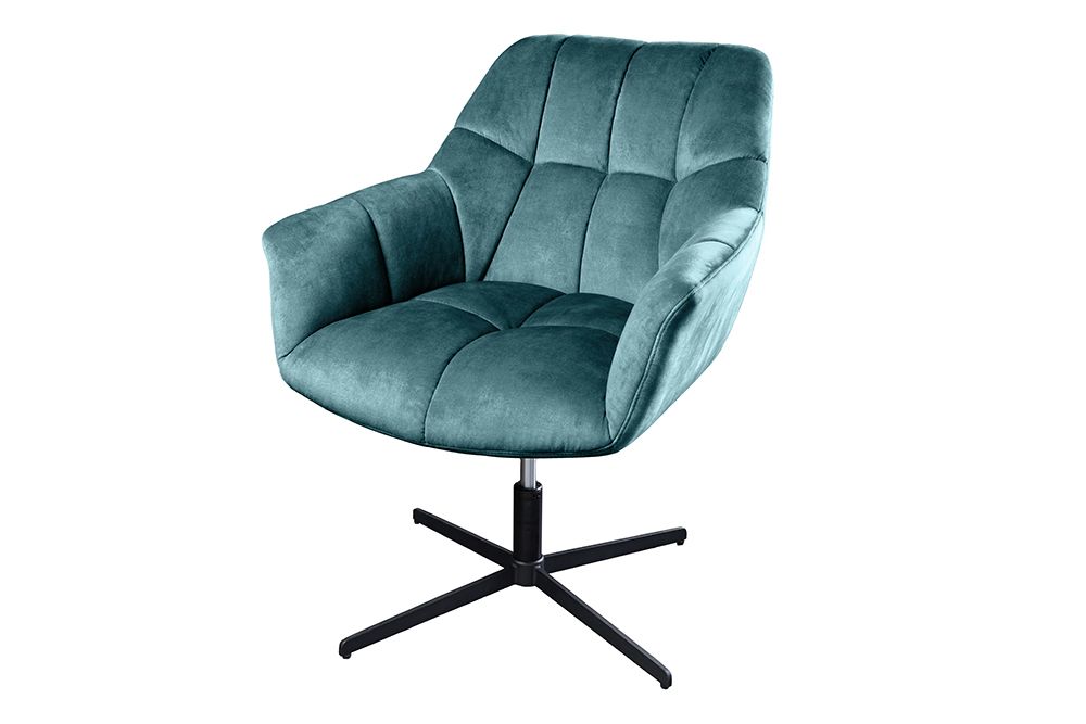Drehbarer Design Sessel PAPILLON petrol Samt 360° schwarz Metall höhenverstellbar