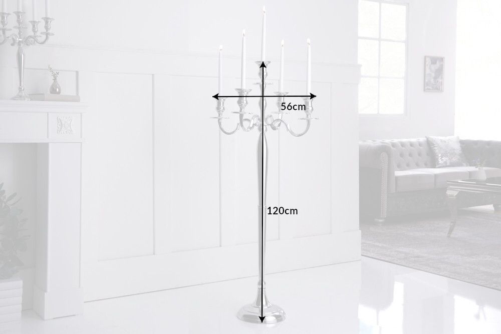 Kerzenständer MODERN BAROCK 120cm silber 5-armig Lüster Aluminium poliert Kerzenhalter