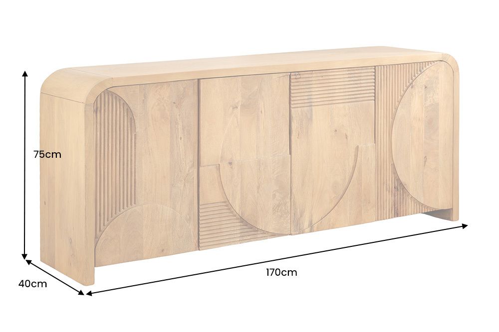 Massives Sideboard ART DECO 170cm cream finish beige Mangoholz abgerundet