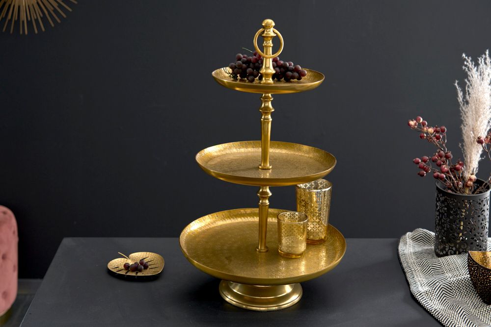 Etagere ORIENT 50cm gold im Hammerschlag Design mit drei Etagen