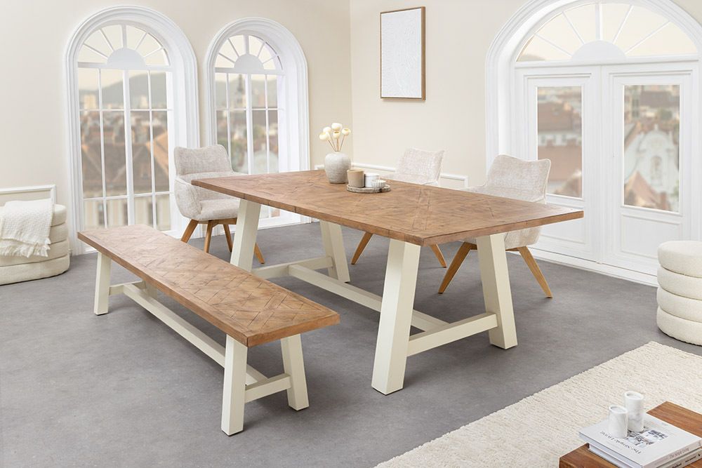 Massiver Esstisch HAMPTONS 200cm hellbraun creme Pinienholz