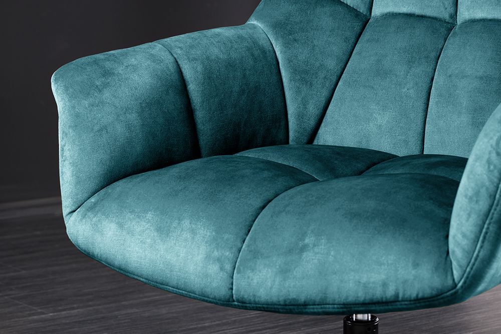 Drehbarer Design Sessel PAPILLON petrol Samt 360° schwarz Metall höhenverstellbar