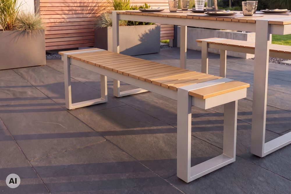Moderne Outdoor Sitzbank TAMPA LOUNGE 160cm greige natur