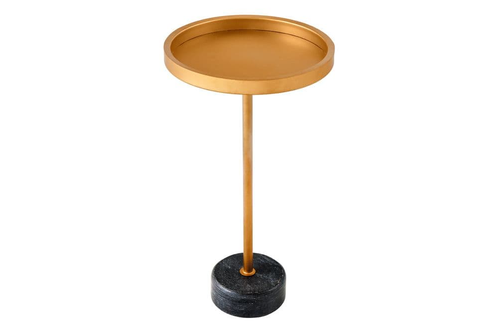 Runder Beistelltisch TRAYFUL 60cm gold Eisen schwarzer Marmorfuß handmade