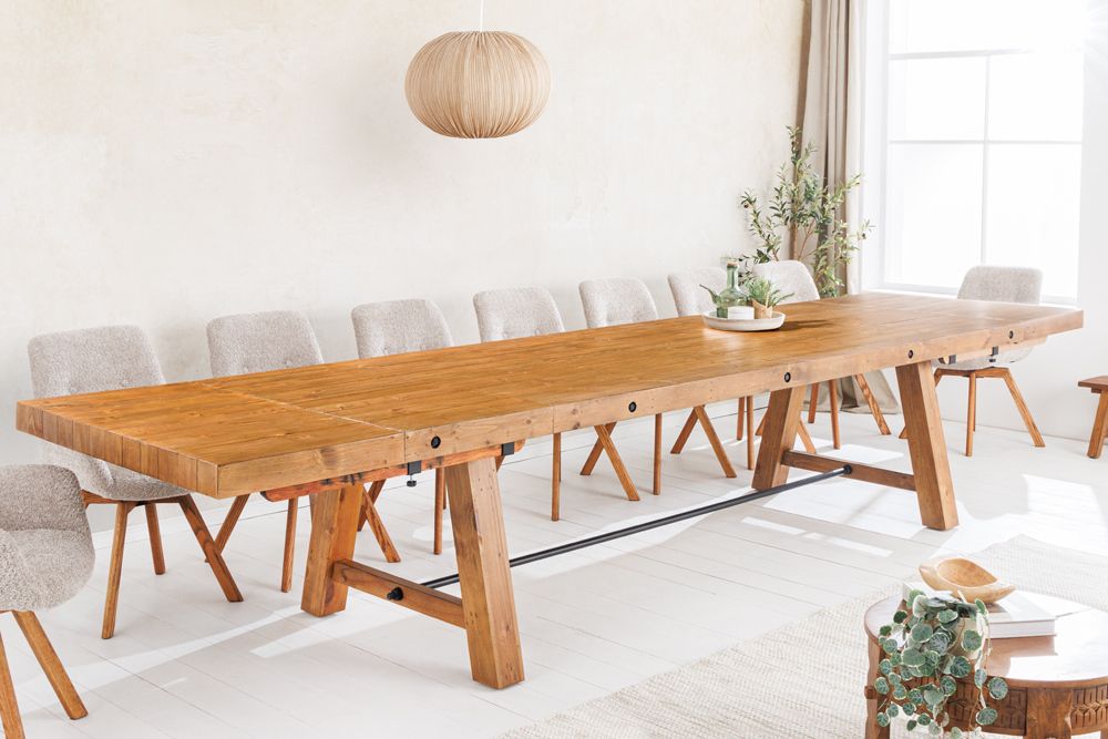 Massiver Esstisch FINCA 300-400cm vintage braun verlängerbar Pinienholz Bohlenoptik