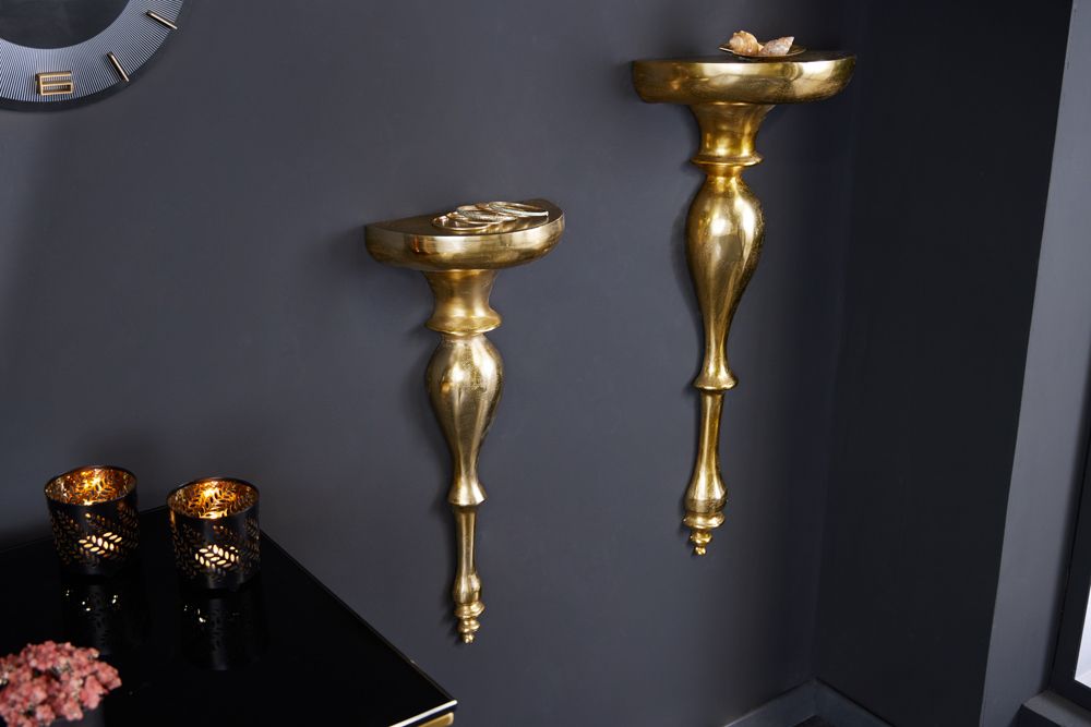 Barock Wandkonsole SCALA 80cm gold Metall Wandregal handmade Wanddekoration