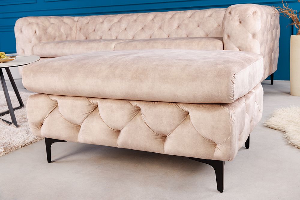 Chesterfield Sitzhocker MODERN BAROCK 90cm champagner Samt Fußhocker