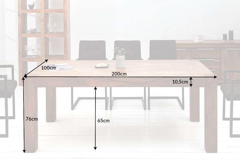 Massivholz Esstisch MAKASSAR 200cm braun Sheesham stone finish Holzbeine rechteckig