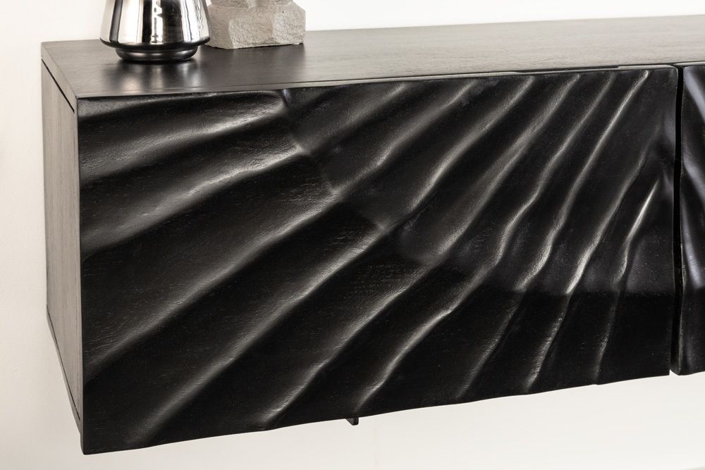 Massives TV-Board SCORPION 160cm schwarz Mangoholz hängend Lowboard