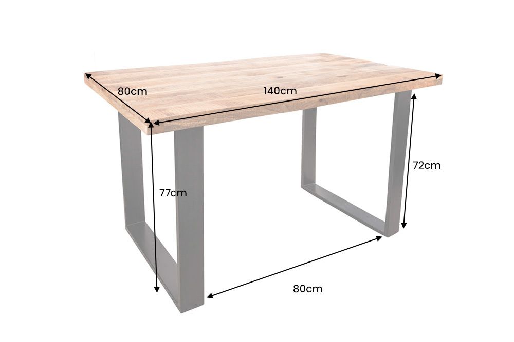 Massiver Esstisch IRON CRAFT 140cm Mangoholz schwarzes Eisengestell Kufe Industrial Design