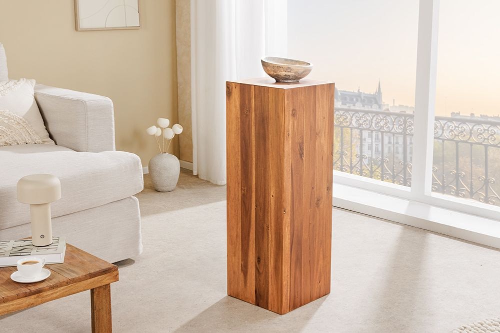 Massivholz Dekosäule COLUMNA 75cm braun Akazie Beistelltisch