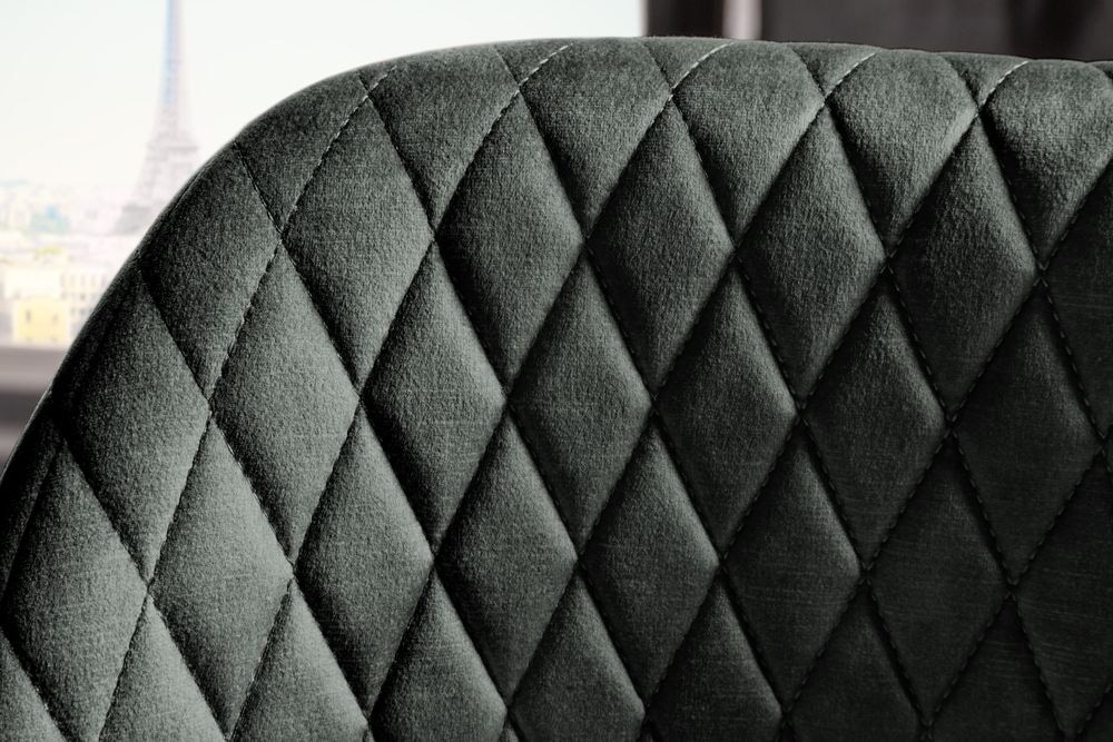 Design Barhocker PARIS grün Samt mit Lehne Metall schwarz gold Ziersteppung