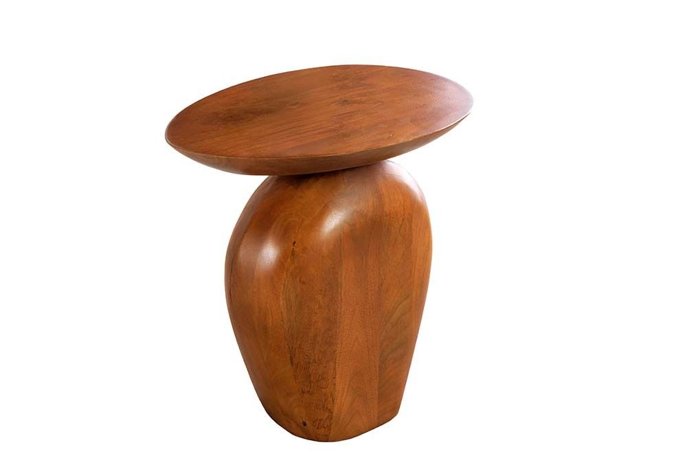 Massiver Beistelltisch ORGANIC 50cm braun Mangoholz oval Säulenfuß