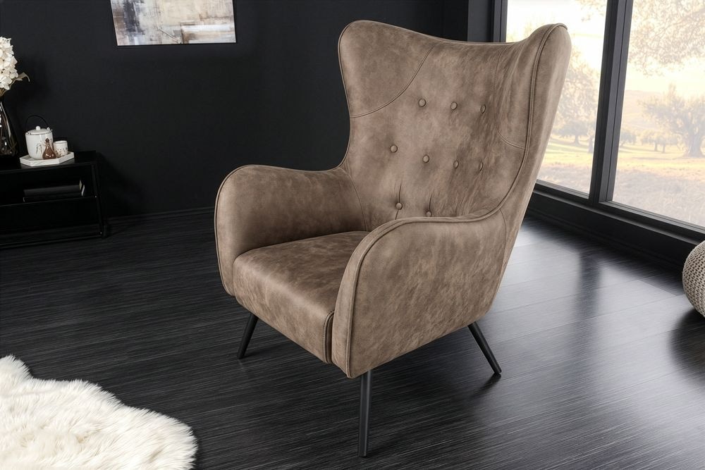 Design XL Sessel AMSTERDAM taupe Microfaser schwarze Metallbeine