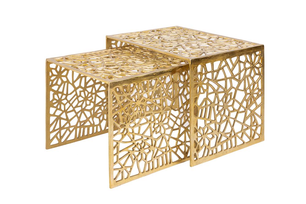 Handgearbeiteter Couchtisch ABSTRACT 50cm 2er Set gold im Gap Design