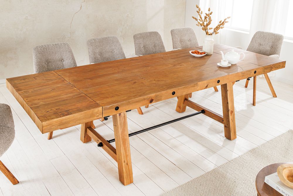 Massiver Esstisch FINCA 165-240cm vintage braun verlängerbar Pinienholz Bohlenoptik