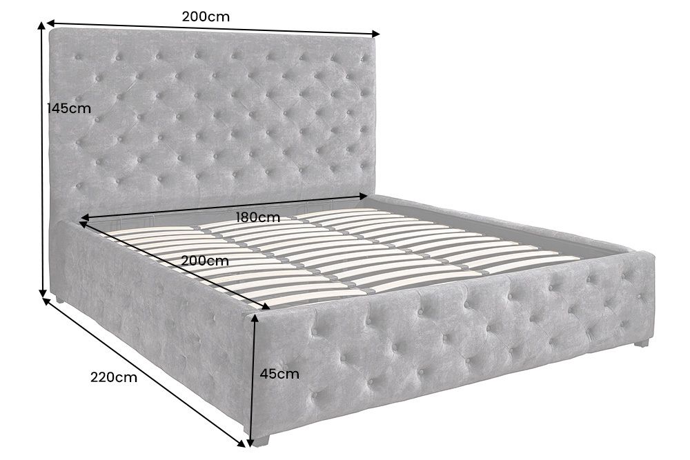 Boxbett PARIS 180x200cm grau Samt mit Stauraum und Lattenrost