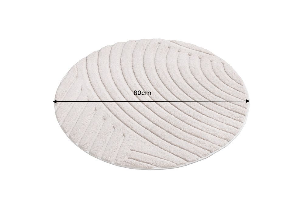 Runder 3D strukturierter Kurzflor Teppich ART DECO 80cm beige creme Hoch-Tief-Effekt