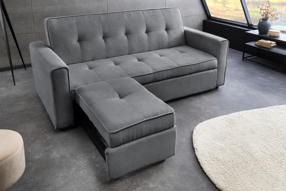 Ausziehbares Schlafsofa SMART 180cm grau Cord 2-Sitzer Couch mit Nosagfederung