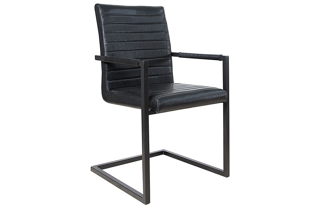 Industrial Freischwinger Stuhl LOFT antik schwarz Kunstleder mit Armlehne Eisengestell