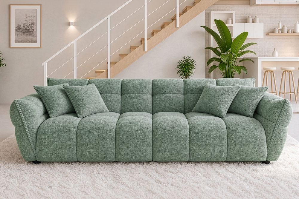XXL Sofa CLOUD 260cm salbei Bouclé Bigsofa Federkern inkl. Kissen