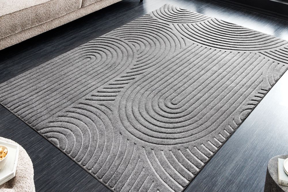 3D strukturierter Kurzflor Teppich ART DECO 230x160cm grau Hoch-Tief-Effekt