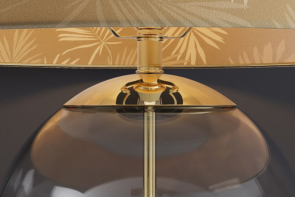 Moderne Tischlampe CLASSICO 60cm transparent Glas weiß gold Leinenschirm