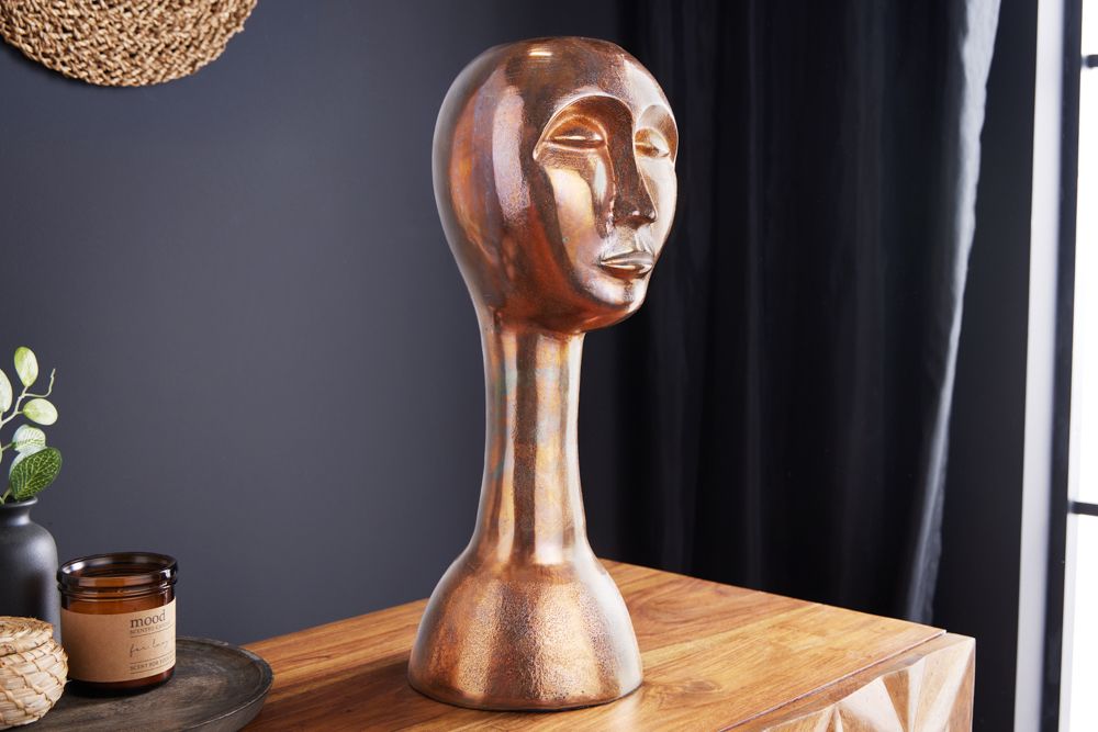Handgefertigte Vase FACE 50cm Kupfer-Look Antik Aluminium abstrakt