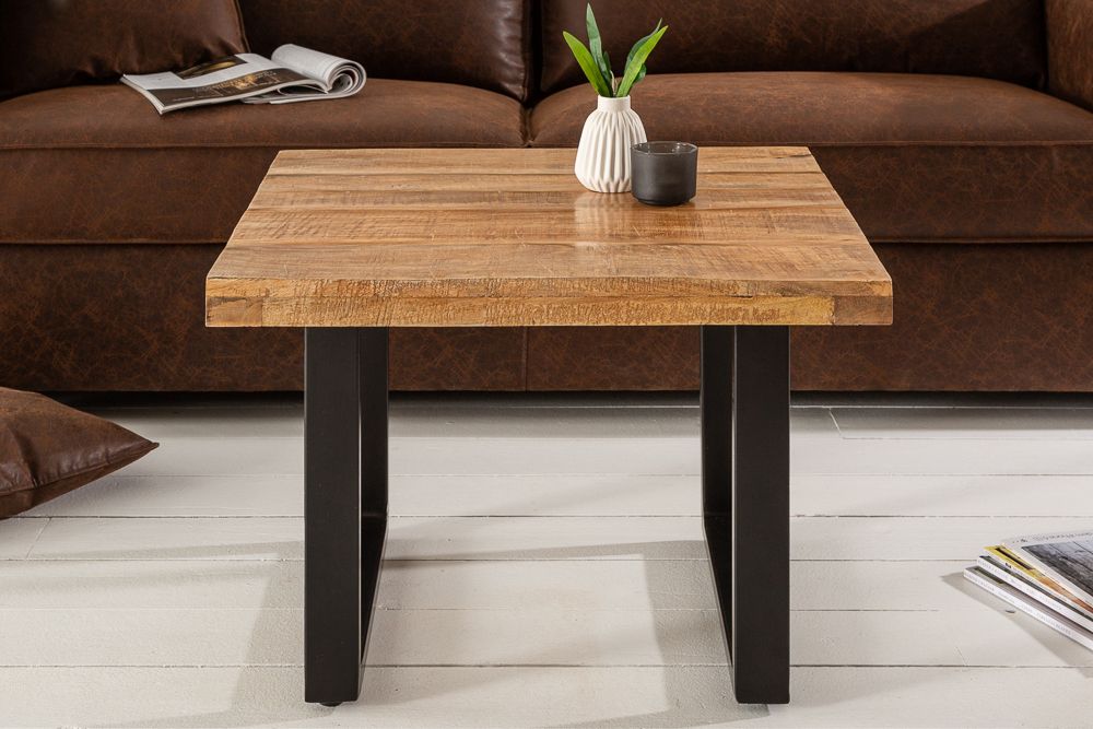 Massiver Couchtisch IRON CRAFT 60cm Mangoholz Industrial Design