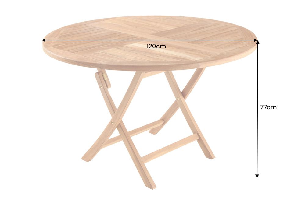 Massiver Gartentisch EMPIRE TEAK 120cm natur Teakholz rund klappbar Outdoor Balkontisch