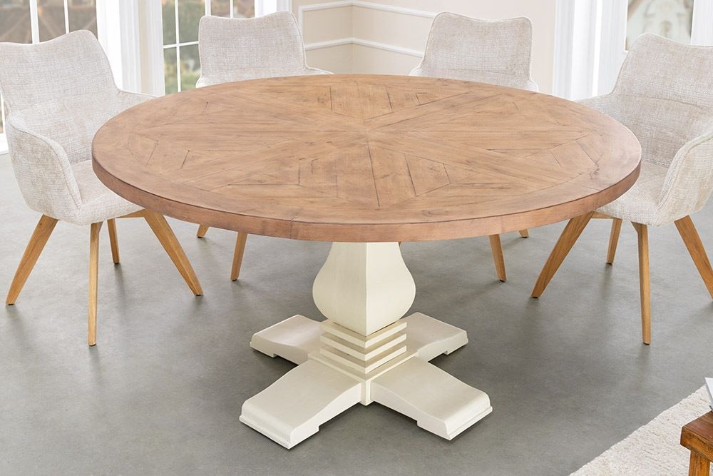 Runder Esstisch HAMPTONS 120cm hellbraun creme recycelte Pinie Massivholz