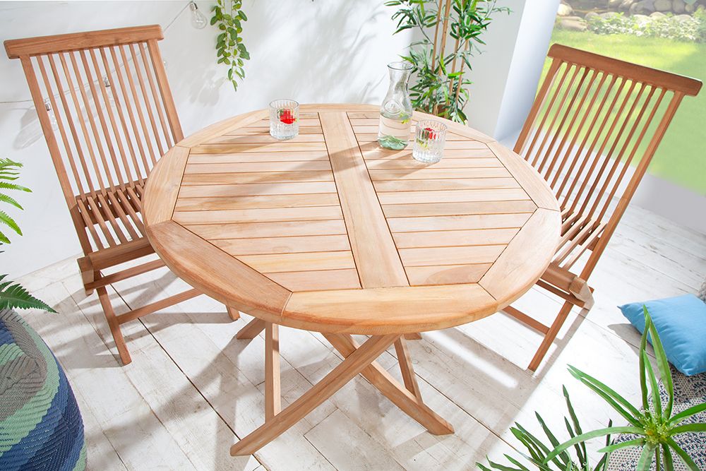 Massiver Gartentisch EMPIRE TEAK 90cm Teakholz rund klappbar Balkontisch Outdoor