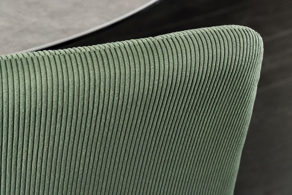 Moderner Design Stuhl TRES CHIC grün Cord schwarze Metallbeine Esszimmer