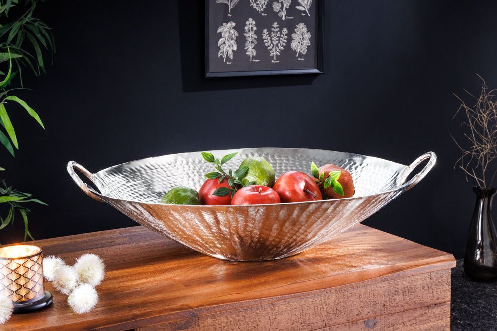 Handgearbeitete Deko Schale ORIENT 55cm silber Metall Hammerschlag Design