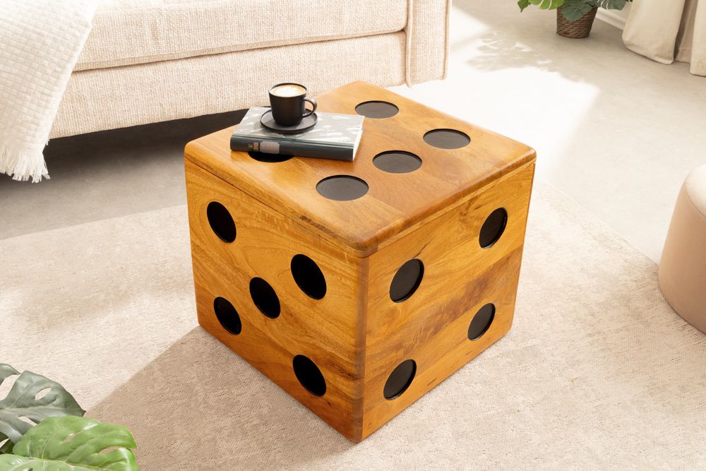 Massiver Würfel-Hocker CUBE 40cm natur Mangoholz Beistelltisch stapelbar mit Fach