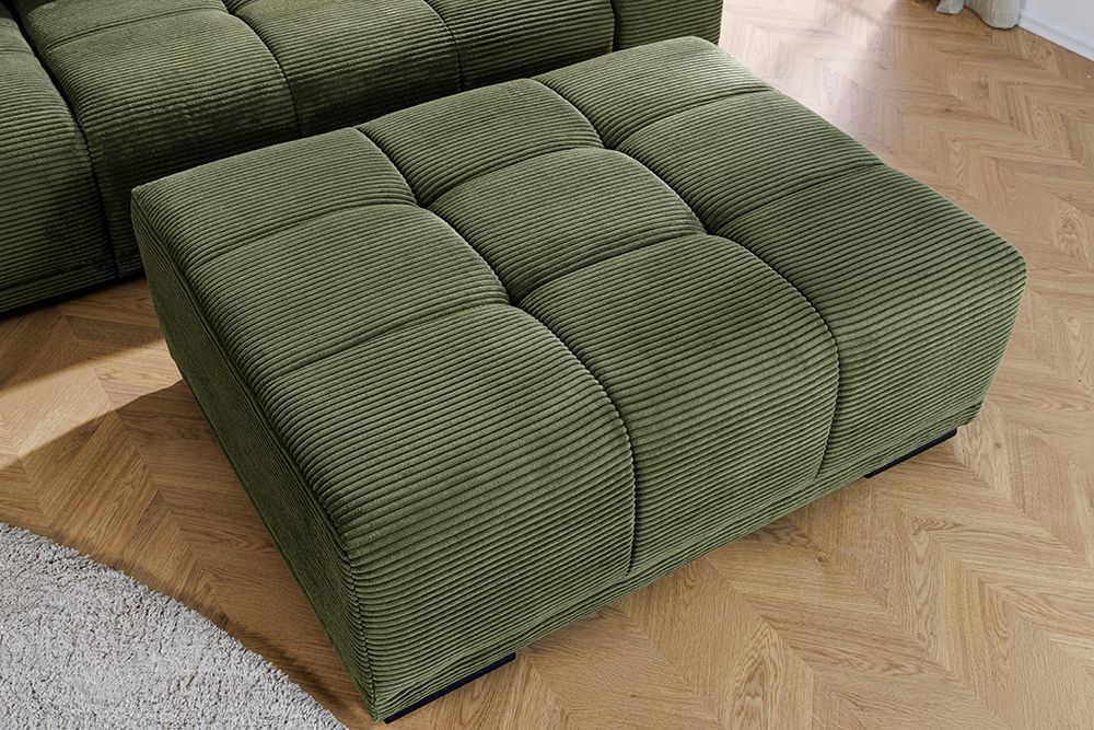 Moderner Hocker ELEGANCIA 110cm grün Cord mit Ziersteppung