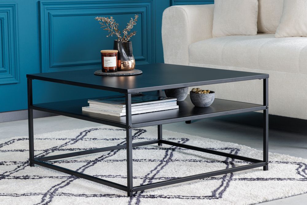 Moderner Couchtisch DURA STEEL 70cm schwarz Metall mit Ablagefach
