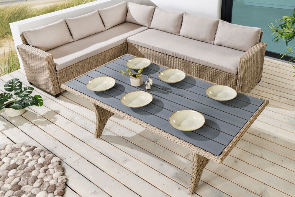 Outdoor Sitzgruppe MONACO 240cm natur Polyrattan Gartenmöbel-Set Ecklounge wetterfest