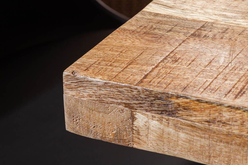 Massiver Esstisch IRON CRAFT 140cm Mangoholz schwarzes Eisengestell Kufe Industrial Design