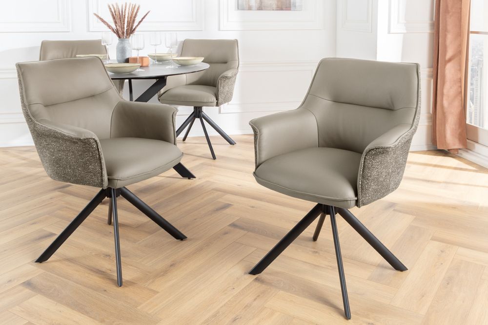 Drehbarer Stuhl LE GRAND taupe Echtleder Strukturstoff schwarzes Metallgestell » Jetzt kaufen