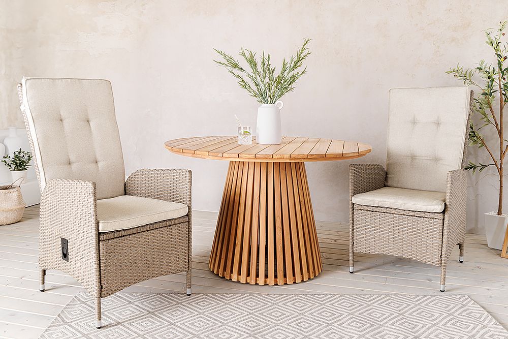 Outdoor Gartenstuhl SYLT natur beige Polyrattan Hochlehner mit Armlehne verstellbar wetterfest