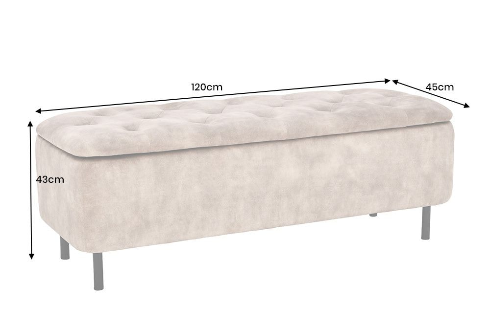 Extravagante Polsterbank EN VOGUE 120cm grün Samt mit Stauraum schwarze Metallbeine