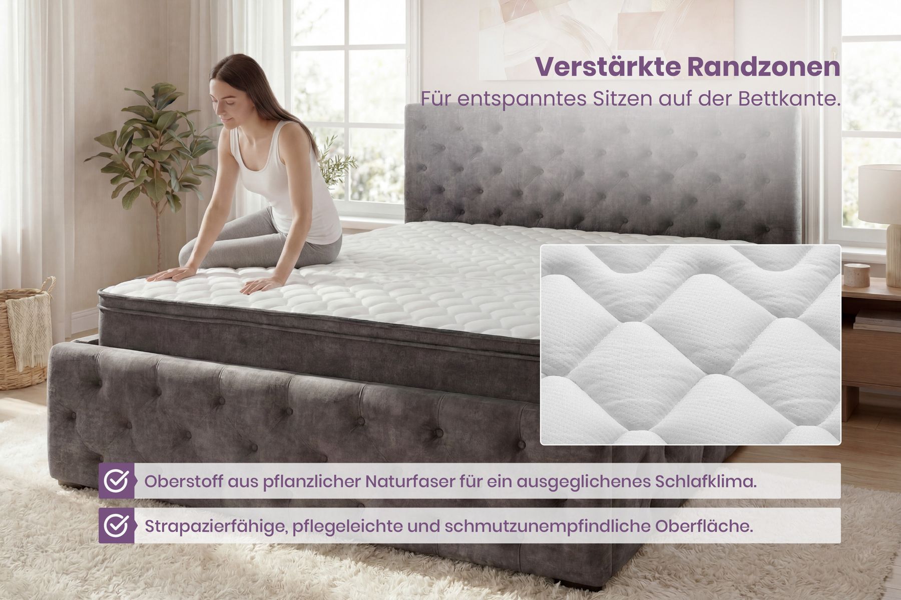Ergonomische Matratze CLOUD FLEX 160x200cm dunkelgrau Tonnentaschenfederkern 9-Zonen