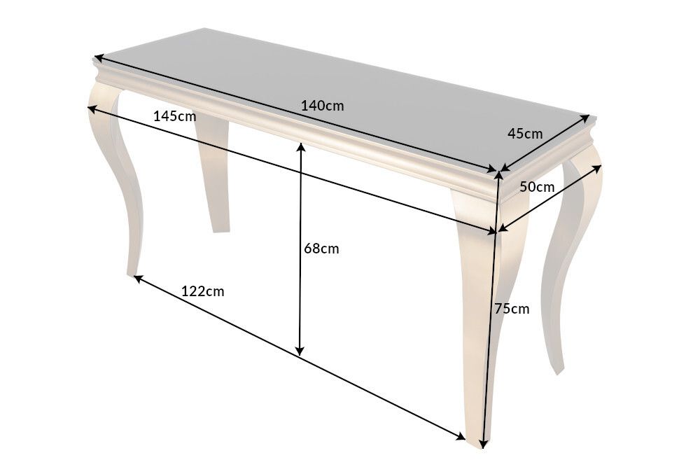 Eleganter Konsolentisch MODERN BAROCK 145cm schwarz gold Opalglas Edelstahlbeine